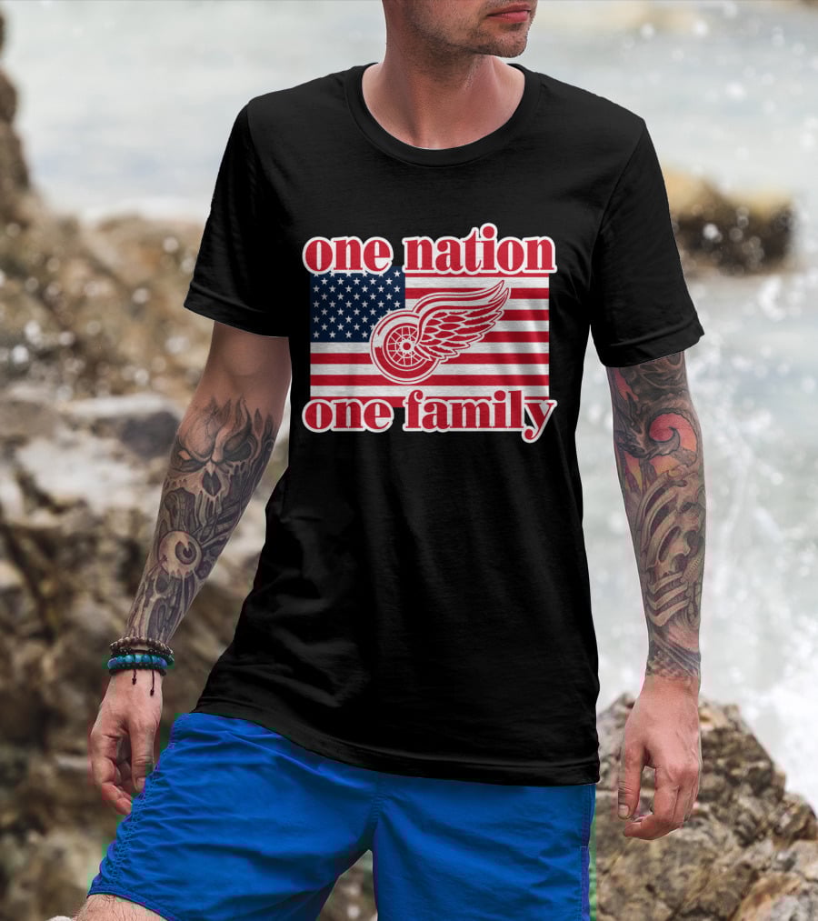 One Nation One Family Detroit Red Wings 105 American Flag T-Shirt