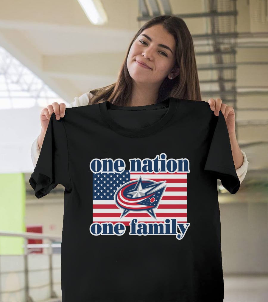 One Nation One Family 107 Columbus Blue Jackets Flag T-Shirt