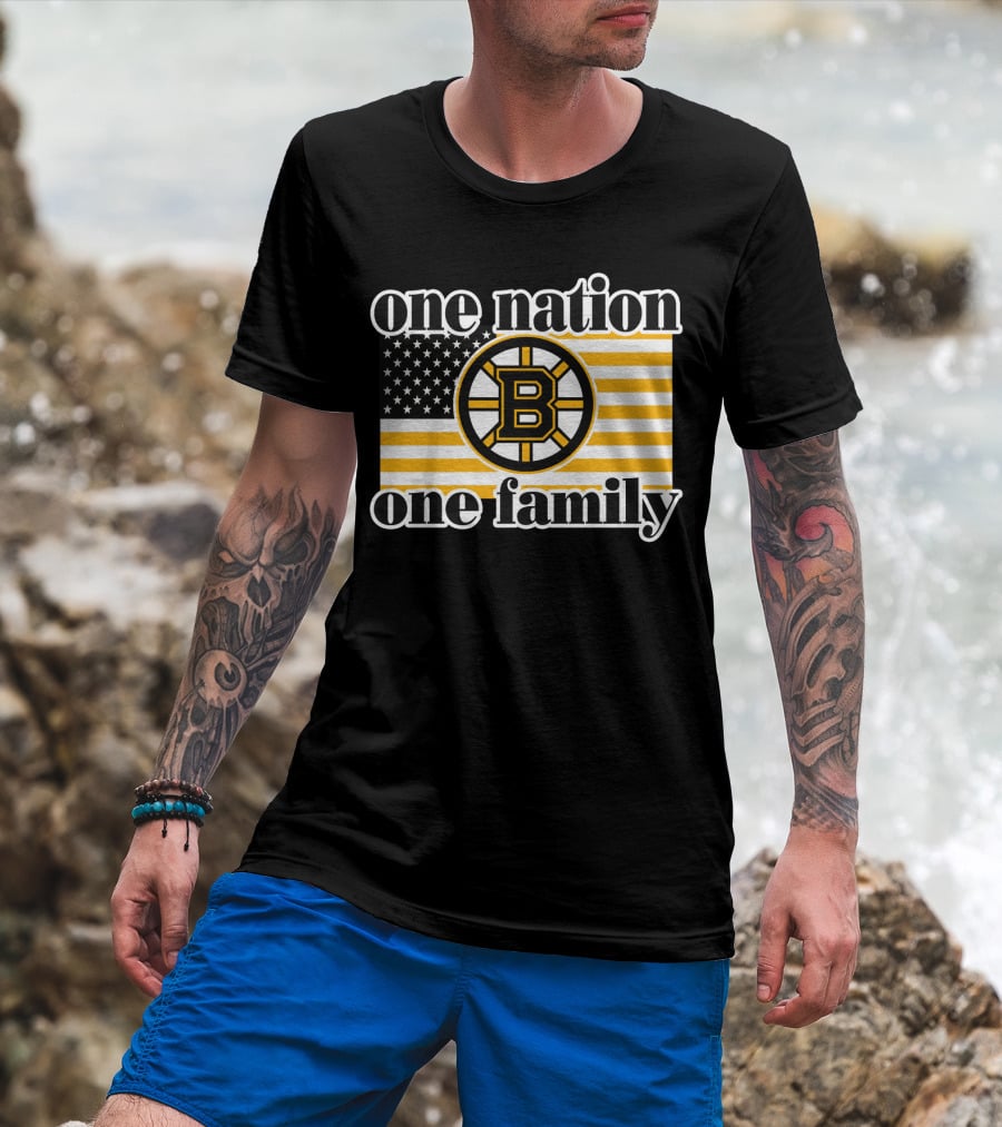 Boston Bruins One Nation One Family Flag T-Shirt