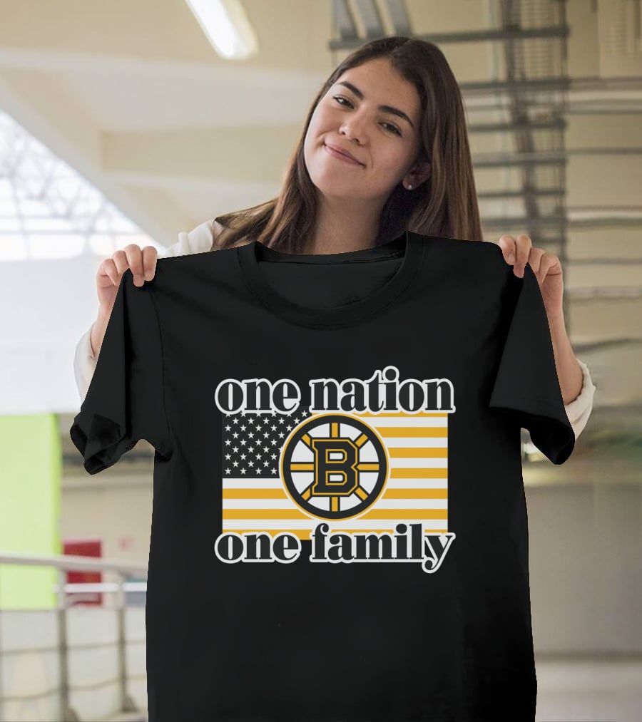 Boston Bruins One Nation One Family Flag T-Shirt