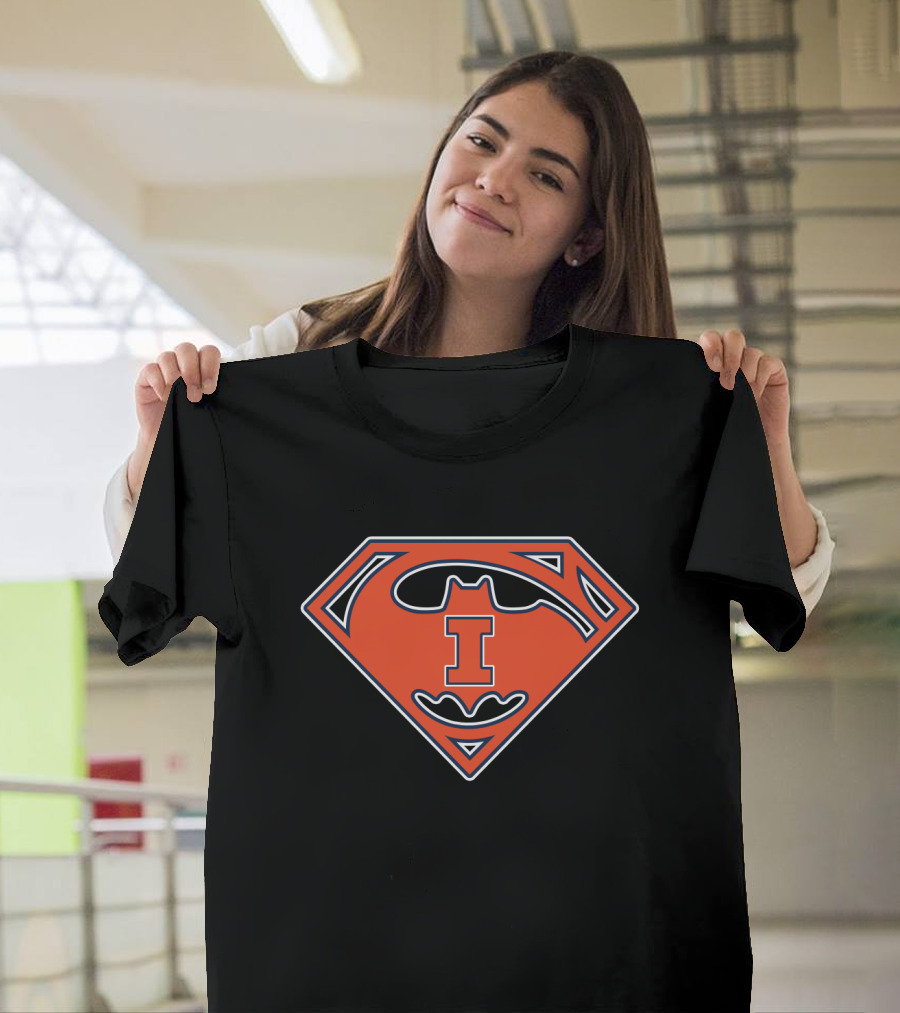 Illinois Fighting Illini 66 Superman Batman Logo Hybrid T-Shirt