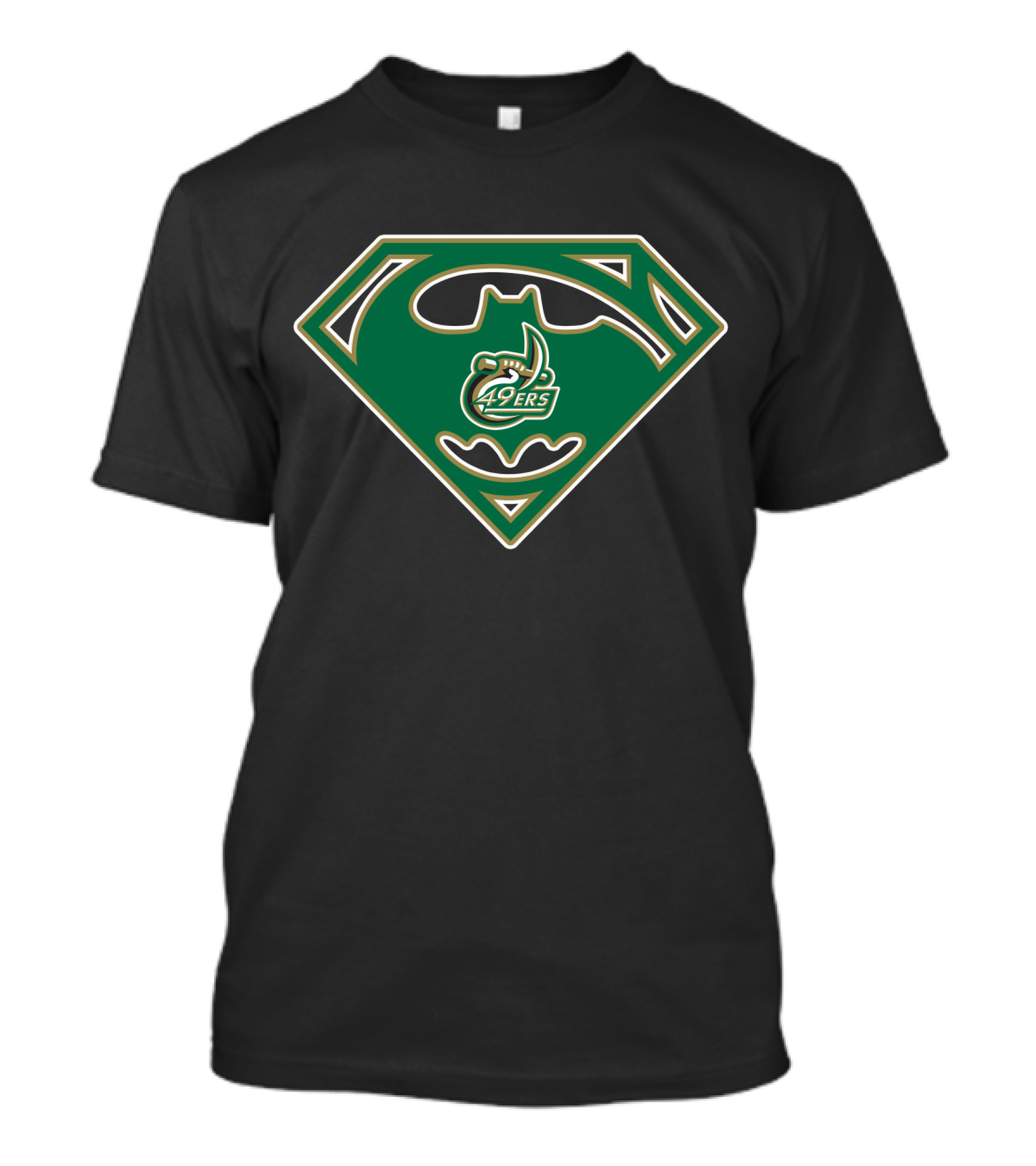 Charlotte 49ers 85 Batman Superman Logo Fusion T-Shirt