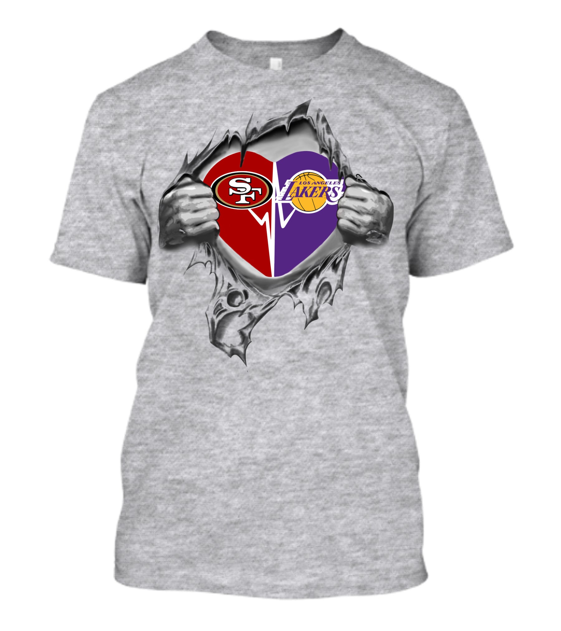 Front 49ers Los Angeles Lakers Heart Design 49ers T-Shirt