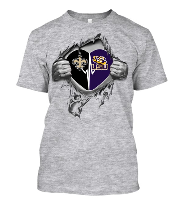 Saints Heart With Lsu Tigers Logo Peeking Through T-Shirt