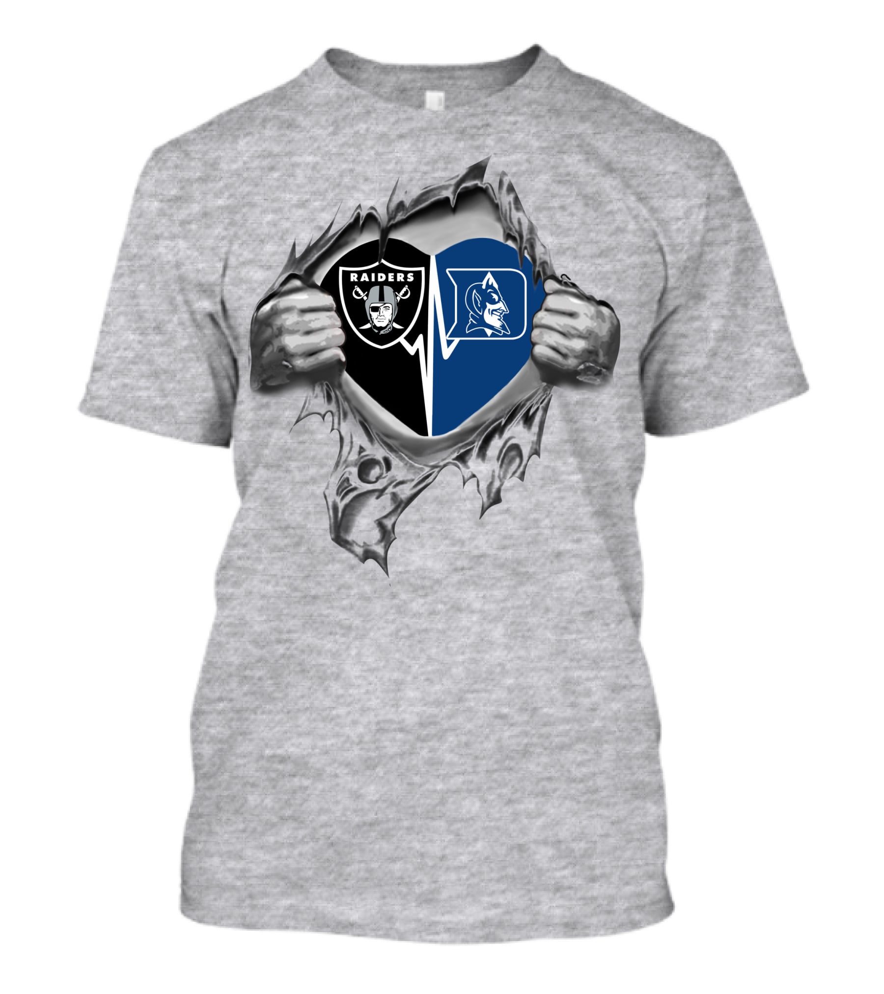 Raiders And Duke Blue Devils Heart Torn T-Shirt