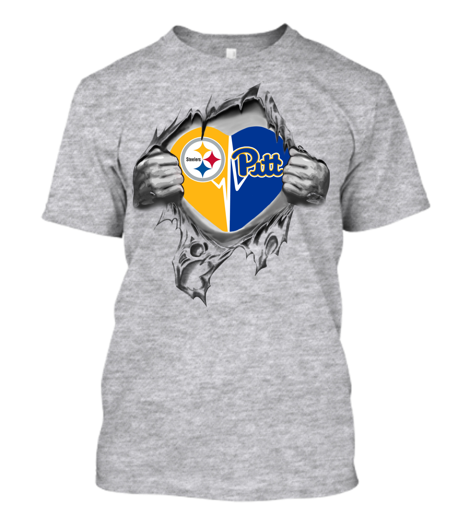 Steelers Pittsburgh Panthers Heart Design With Torn Hands T-Shirt