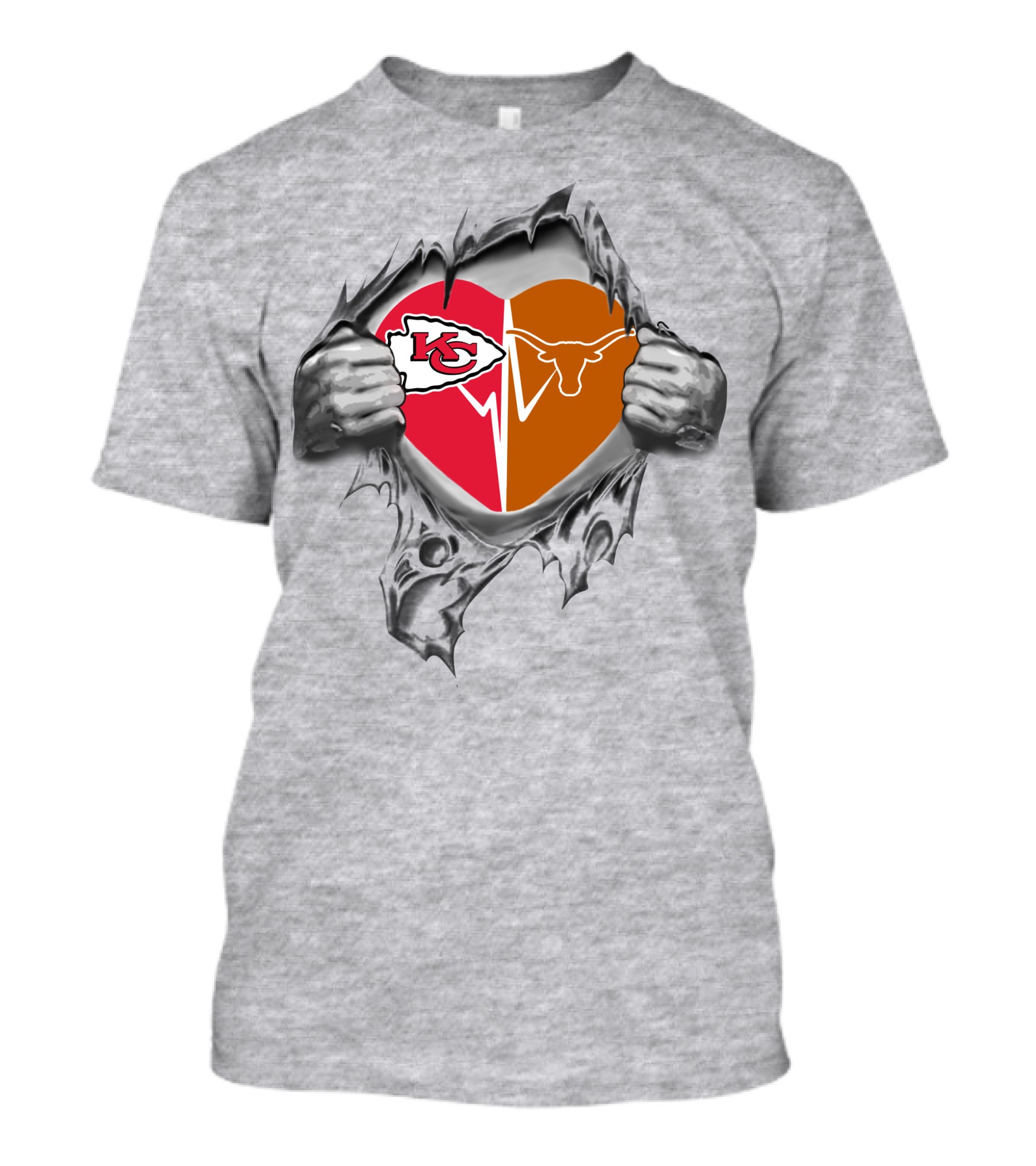Chiefs Longhorns Heart Logo Football Fan Pride T-Shirt