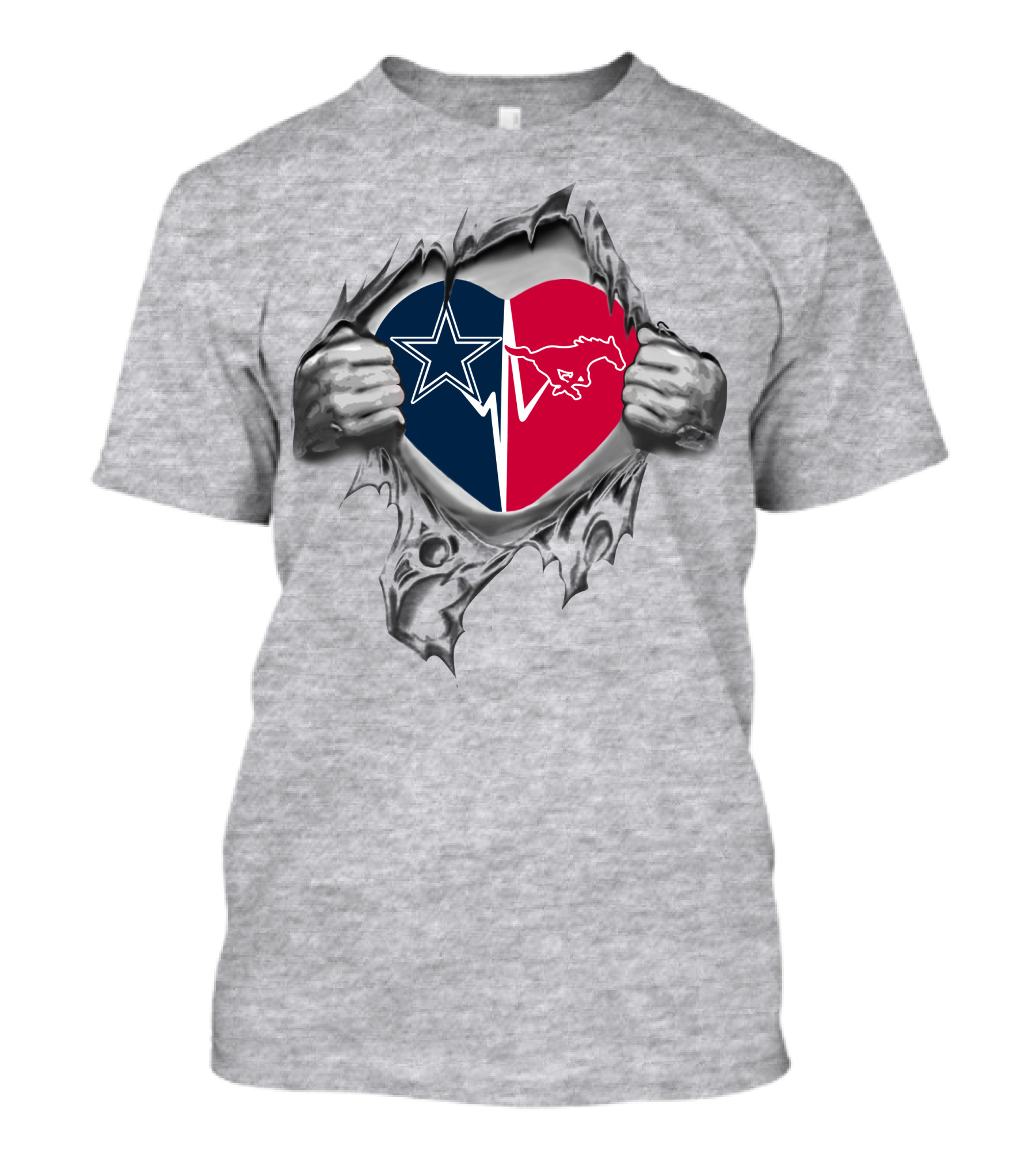 Cowboys Smu Mustangs Heart Symbol With Split T-Shirt