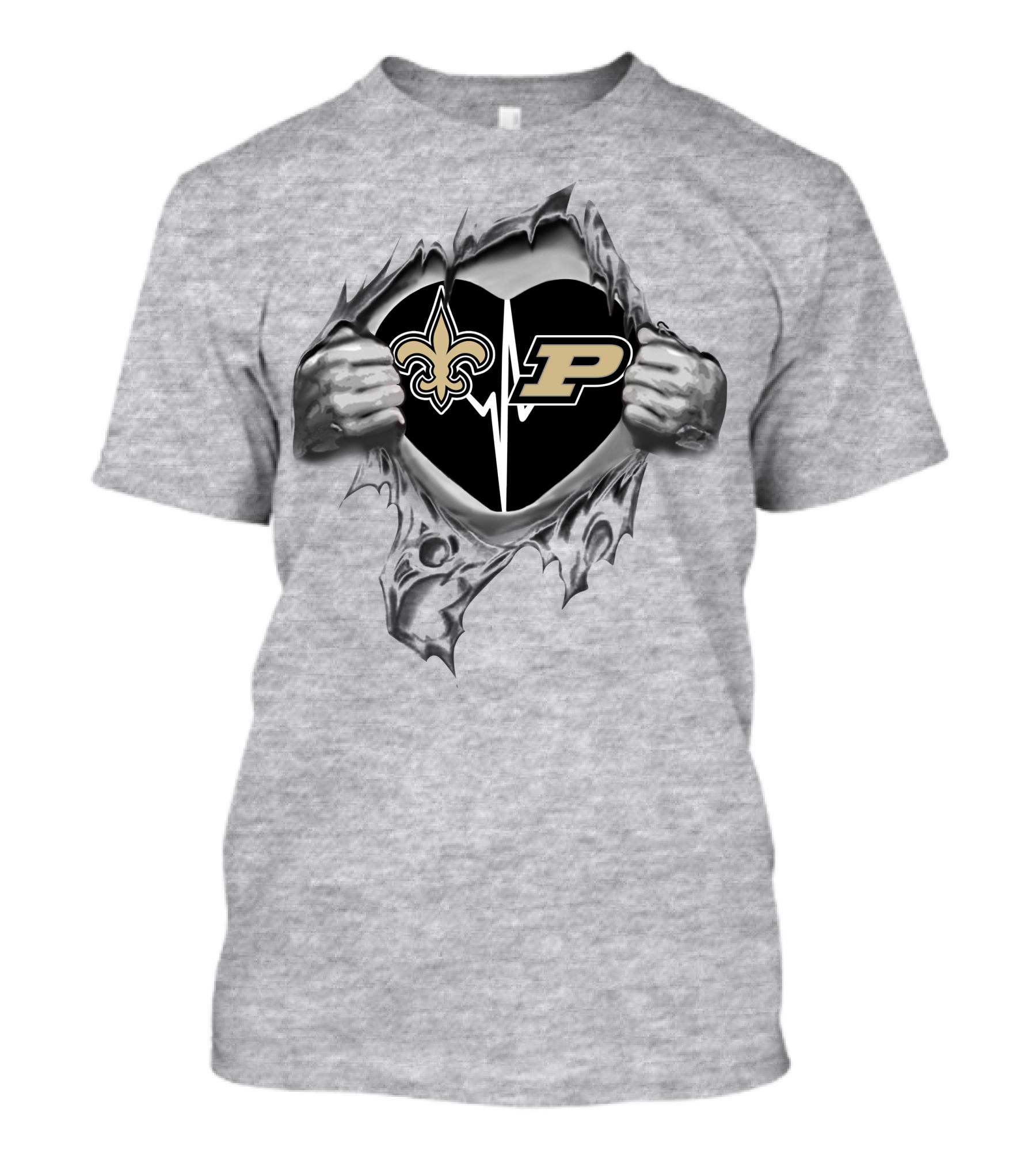 Saints Purdue Heartbeat With Fleur-De-Lis And University T-Shirt