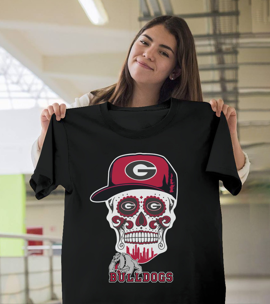 Georgia Bulldogs Sugar Skull Hat Bulldogs T-Shirt