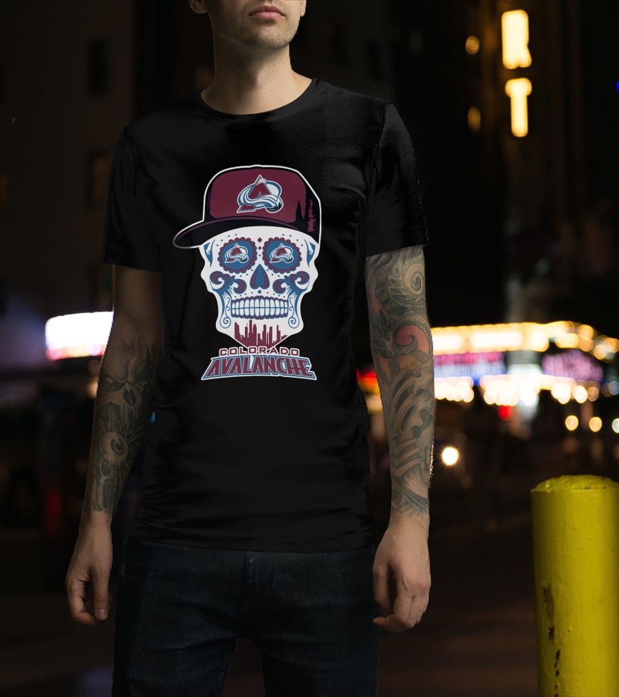 Colorado Avalanche Skull Cityscape Ice Hockey Humor T-Shirt