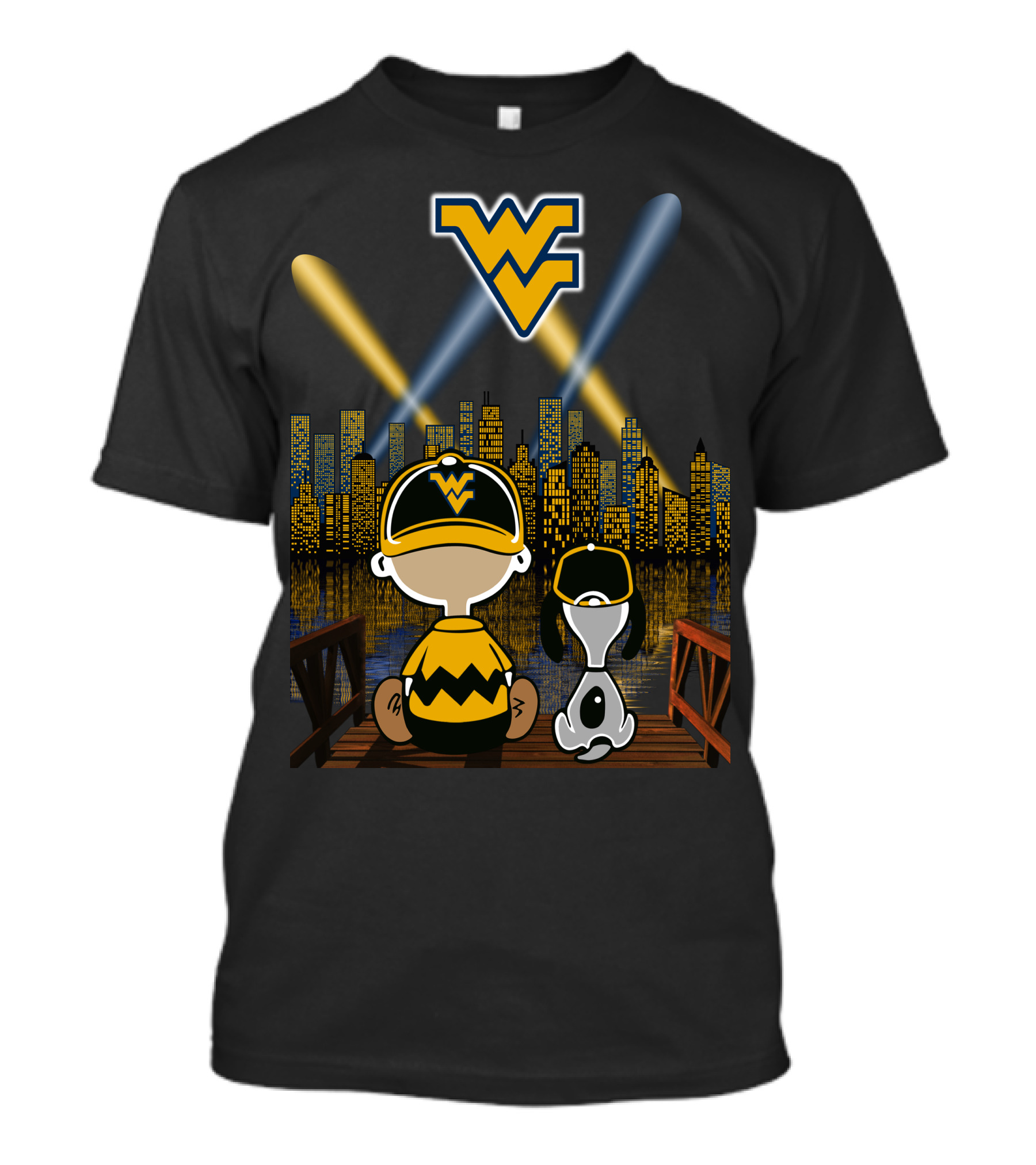 Wv Mountaineers City By Night Charlie Snoopy Skyline Lights T-Shirt