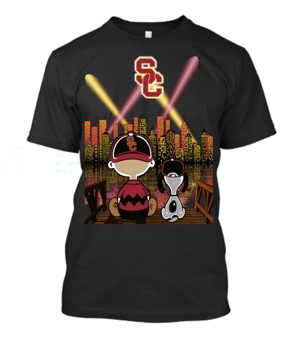 Usc Trojans Nighttime Cityscape With Cartoon Figures T-Shirt