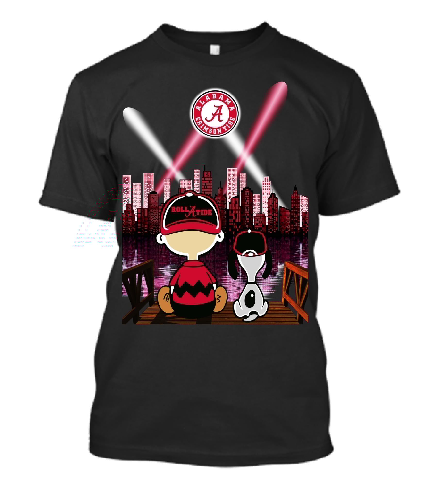 Alabama Crimson Tide Roll Tide City Skyline Night Scene Peanuts Duo T-Shirt