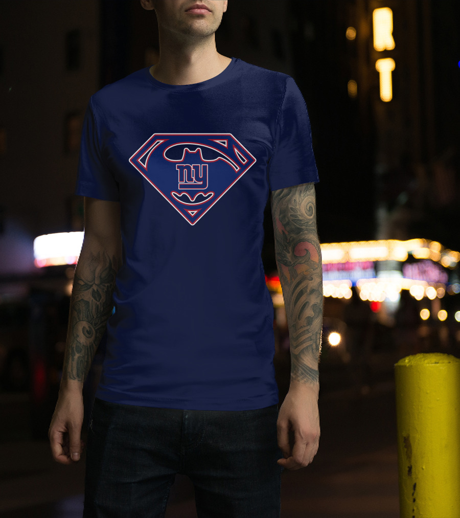 Superman Logo Batman Bat Symbol New York Giants Combination T-Shirt