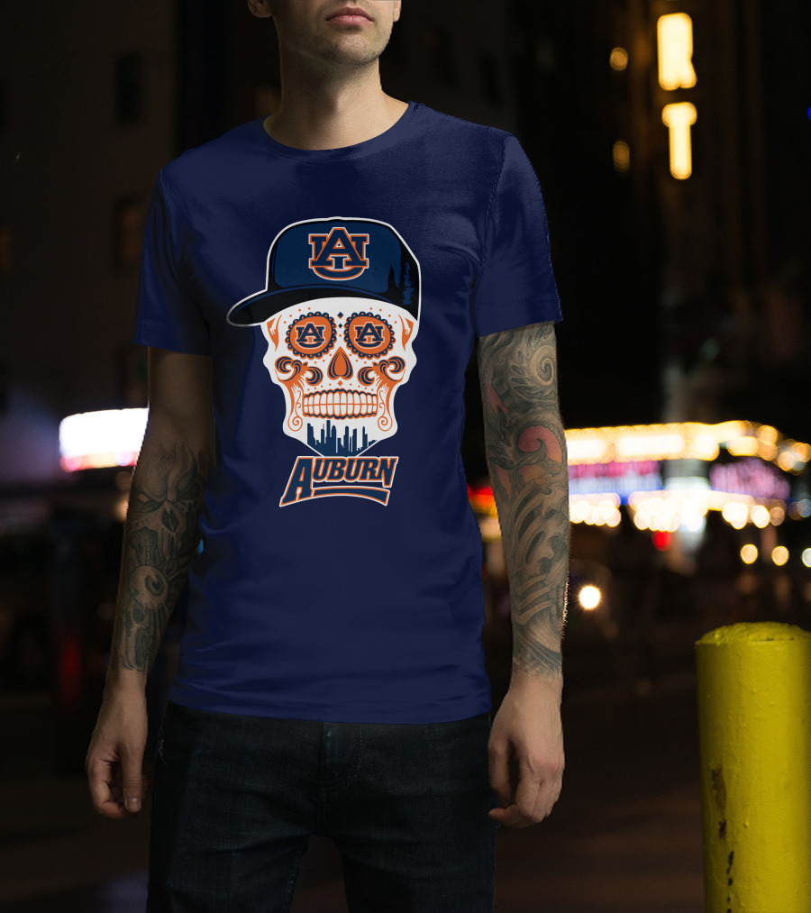 Auburn Tigers Skull With Au Logo And Cap T-Shirt