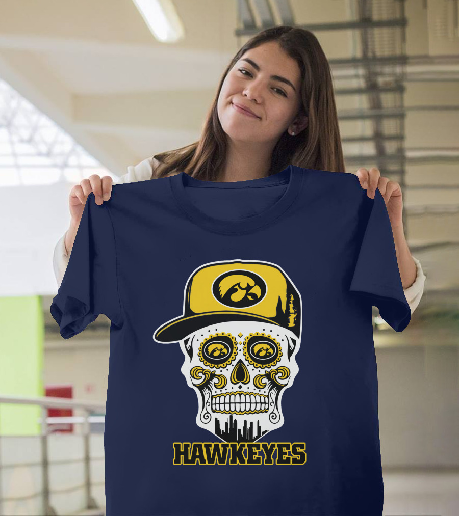 Iowa Hawkeyes Skull Cap Yellow Eyes T-Shirt
