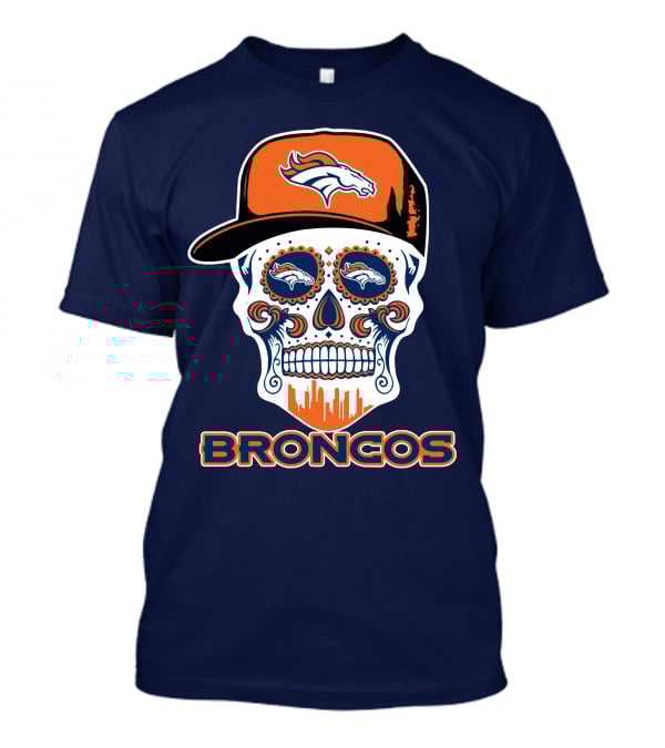 Denver Broncos Skull Funny Sugar Skull Face Cap T-Shirt