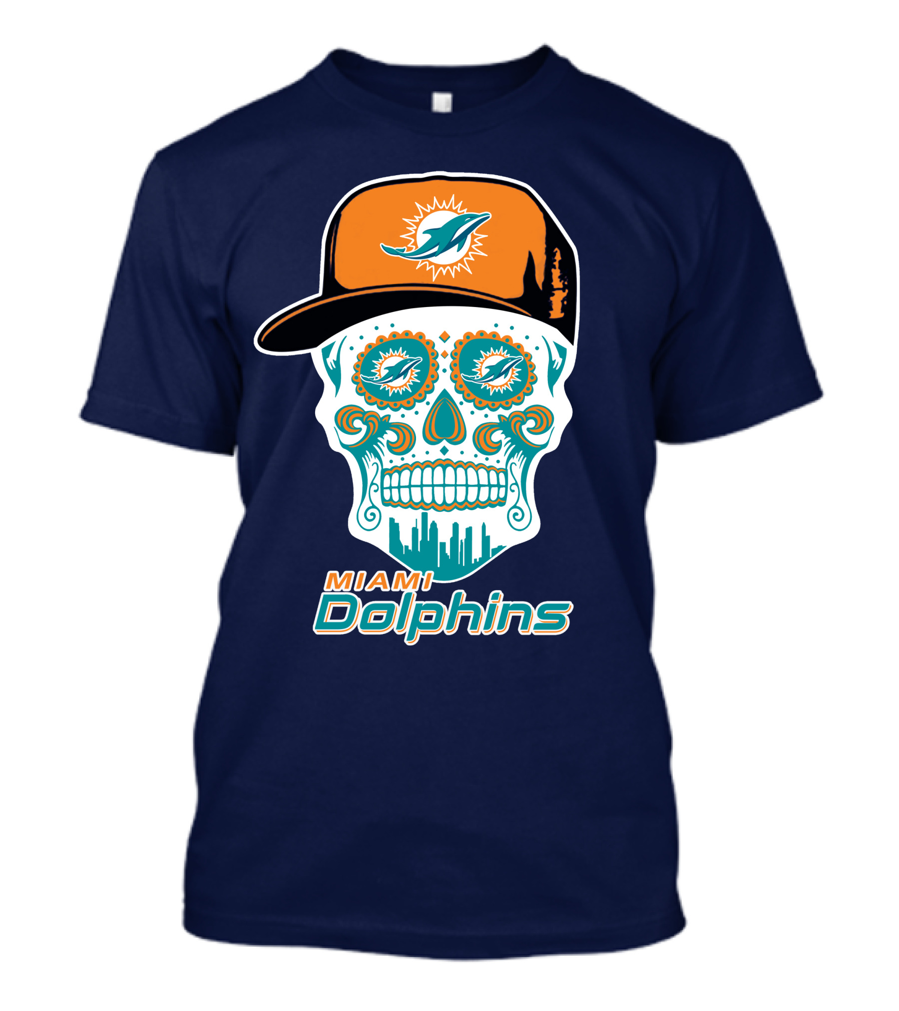 Miami Dolphins Sugar Skull Cap Art T-Shirt