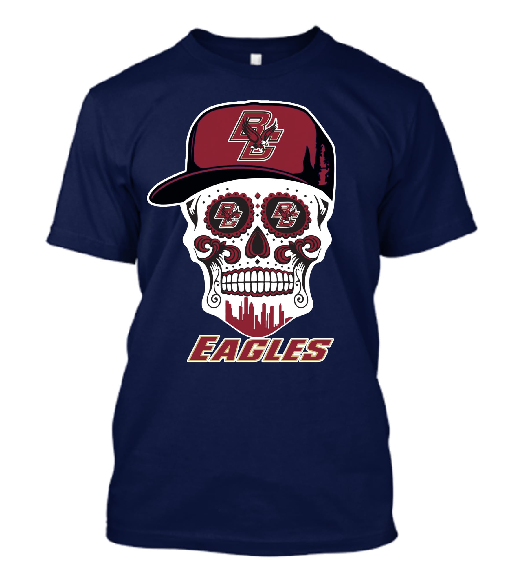 Bc Eagles Skull Emblem With Cap T-Shirt