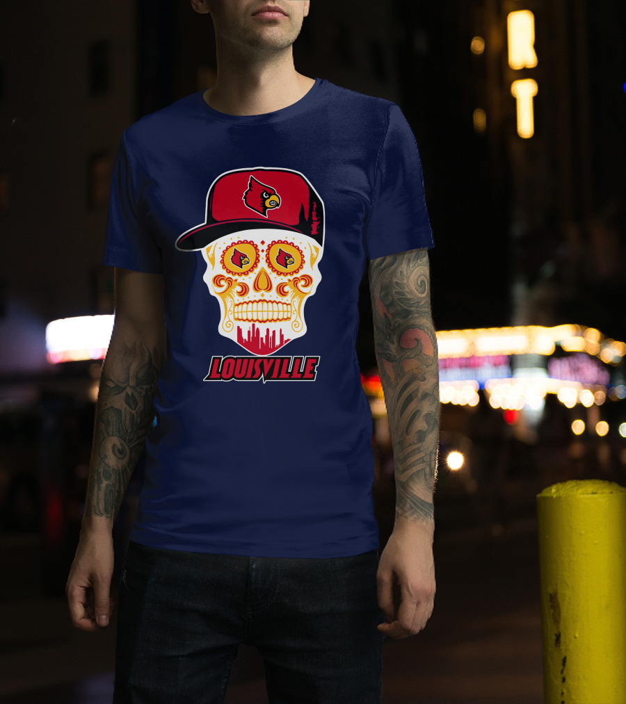 Louisville Cardinals Sugar Skull Cap T-Shirt