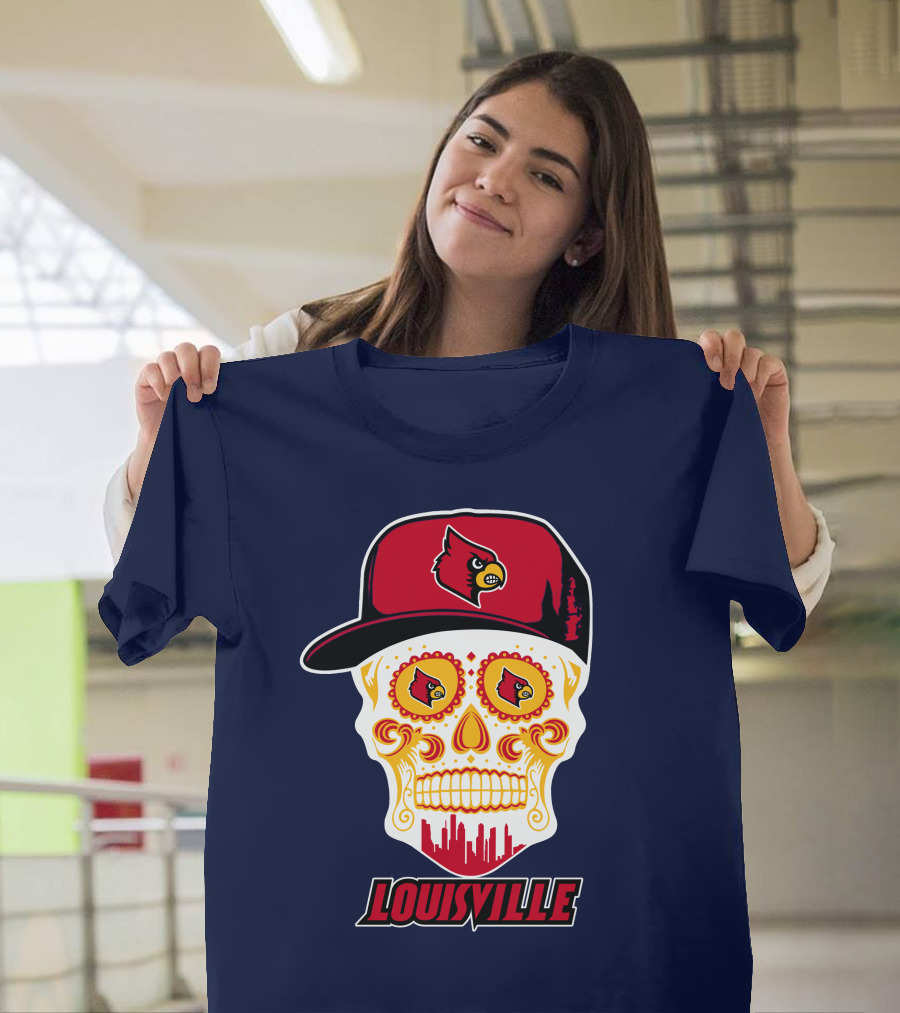 Louisville Cardinals Sugar Skull Cap T-Shirt