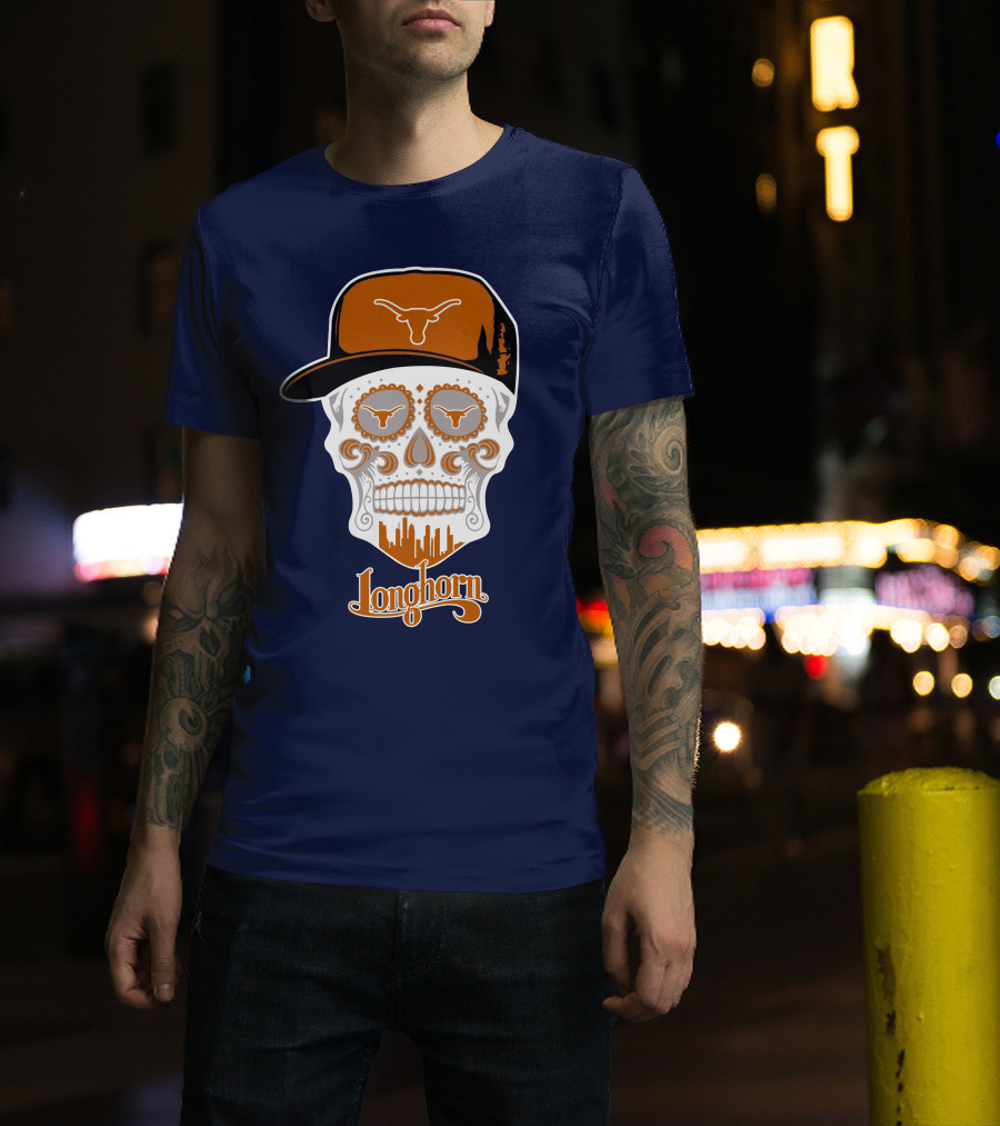 Longhorns Skull With Texas Longhorns Cap And Austin Skyline T-Shirt