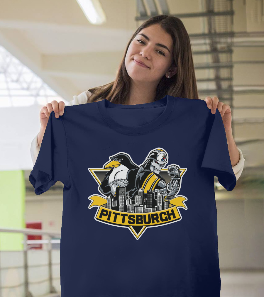 Pittsburgh Steelers Penguins Fusion Skyline T-Shirt