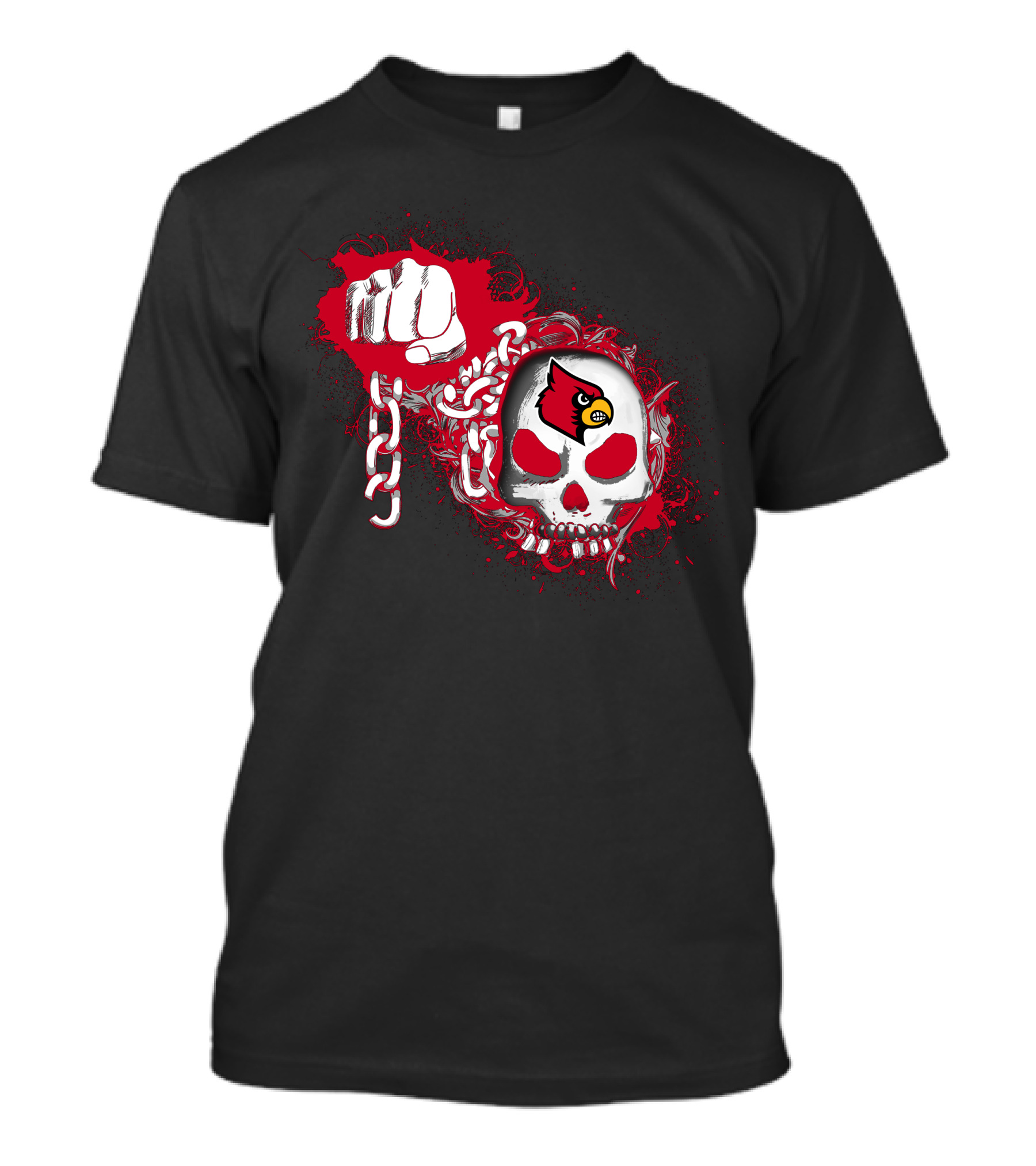 Louisville Cardinals Skull And Chains Iconic Fist T-Shirt