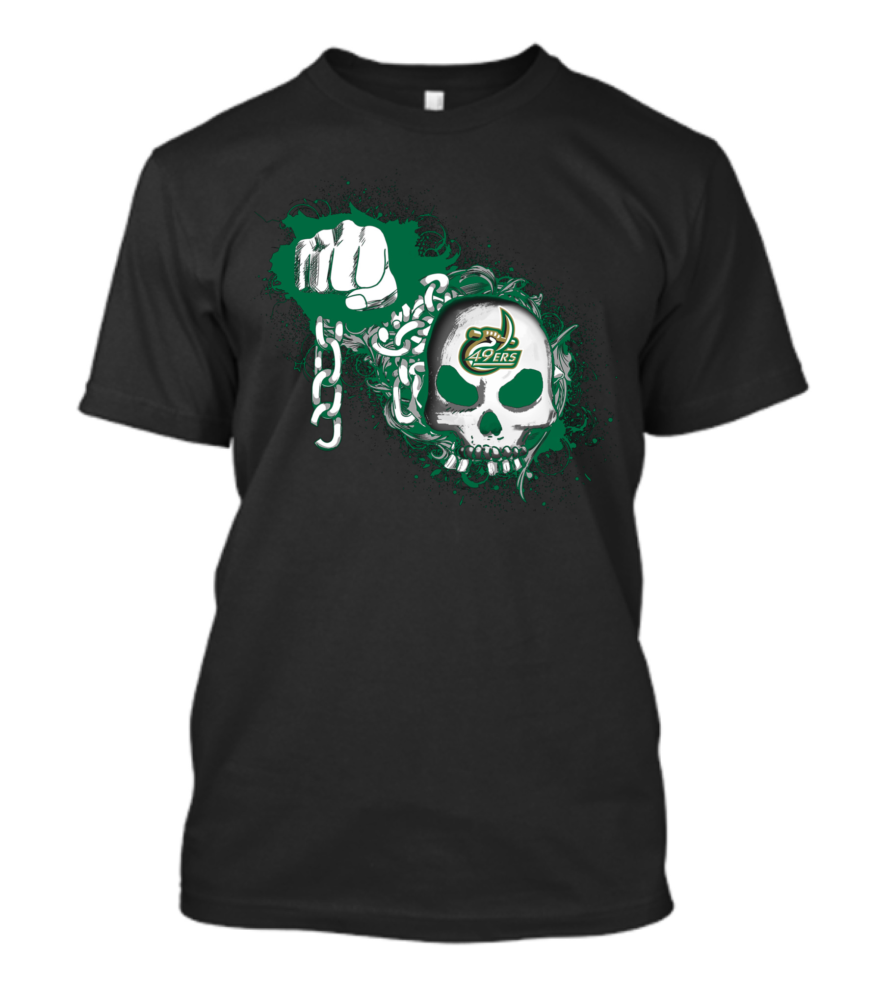 Charlotte 49ers Skull And Chains Fist T-Shirt