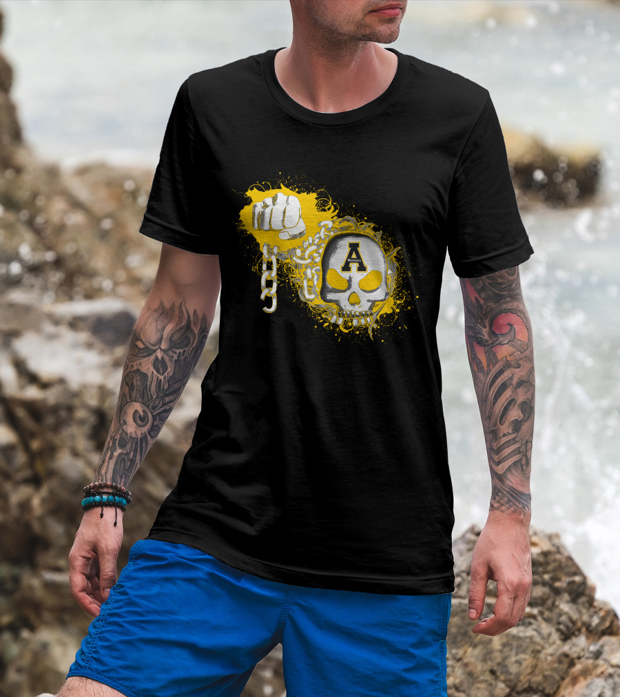 Appalachian State Mountaineers Skull And Chains Graphic With Bold Fist T-Shirt