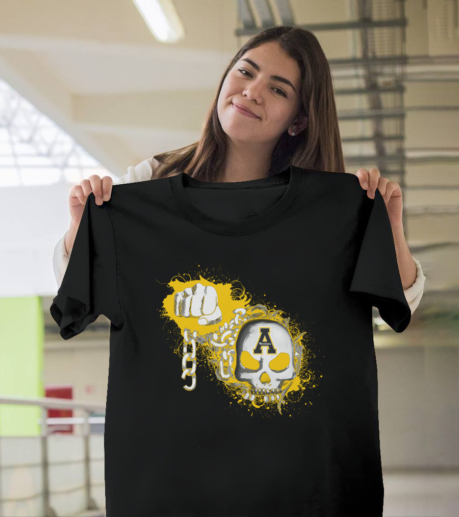 Appalachian State Mountaineers Skull And Chains Graphic With Bold Fist T-Shirt