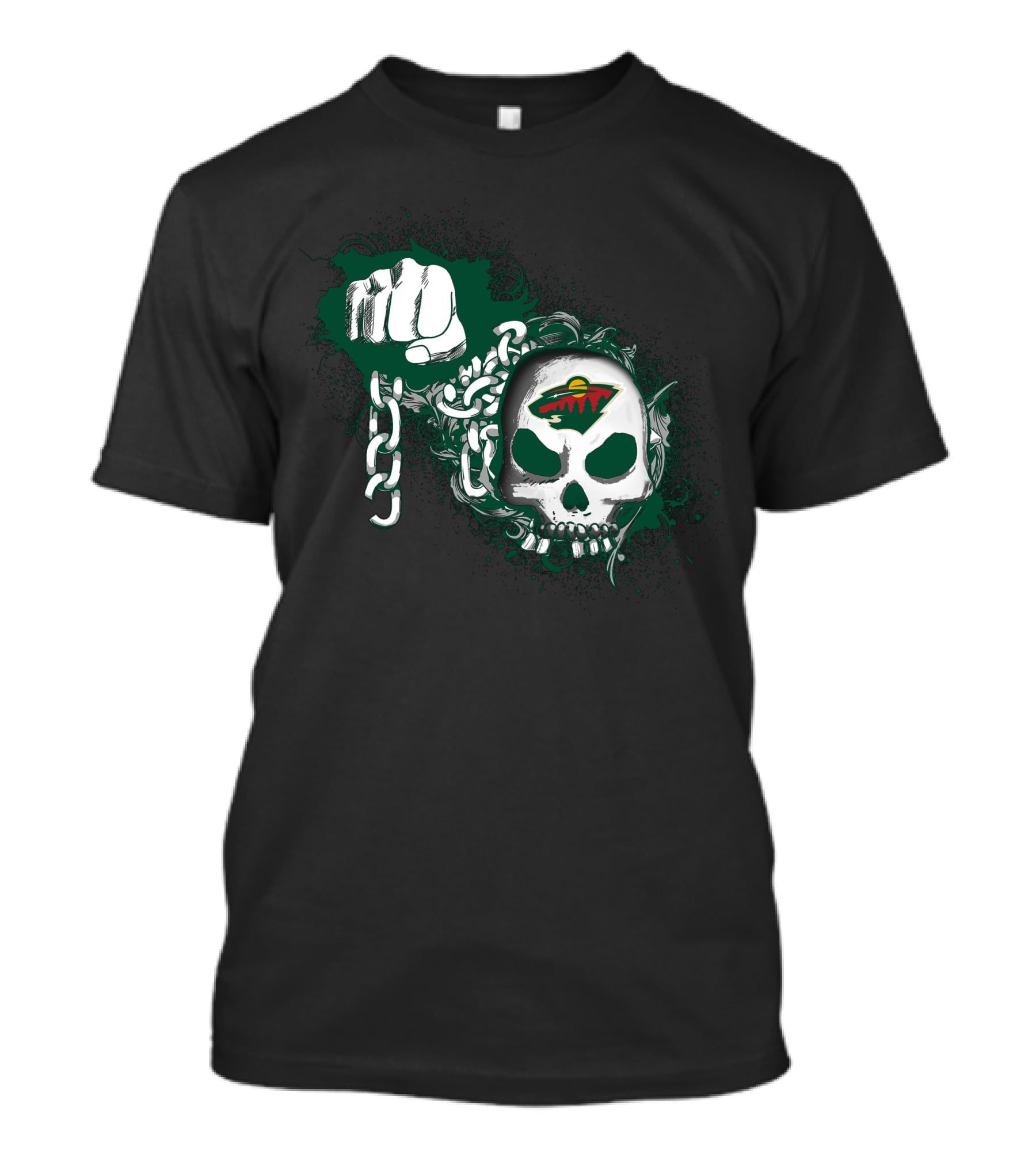 Minnesota Wild Hockey Skull Fist Chains T-Shirt