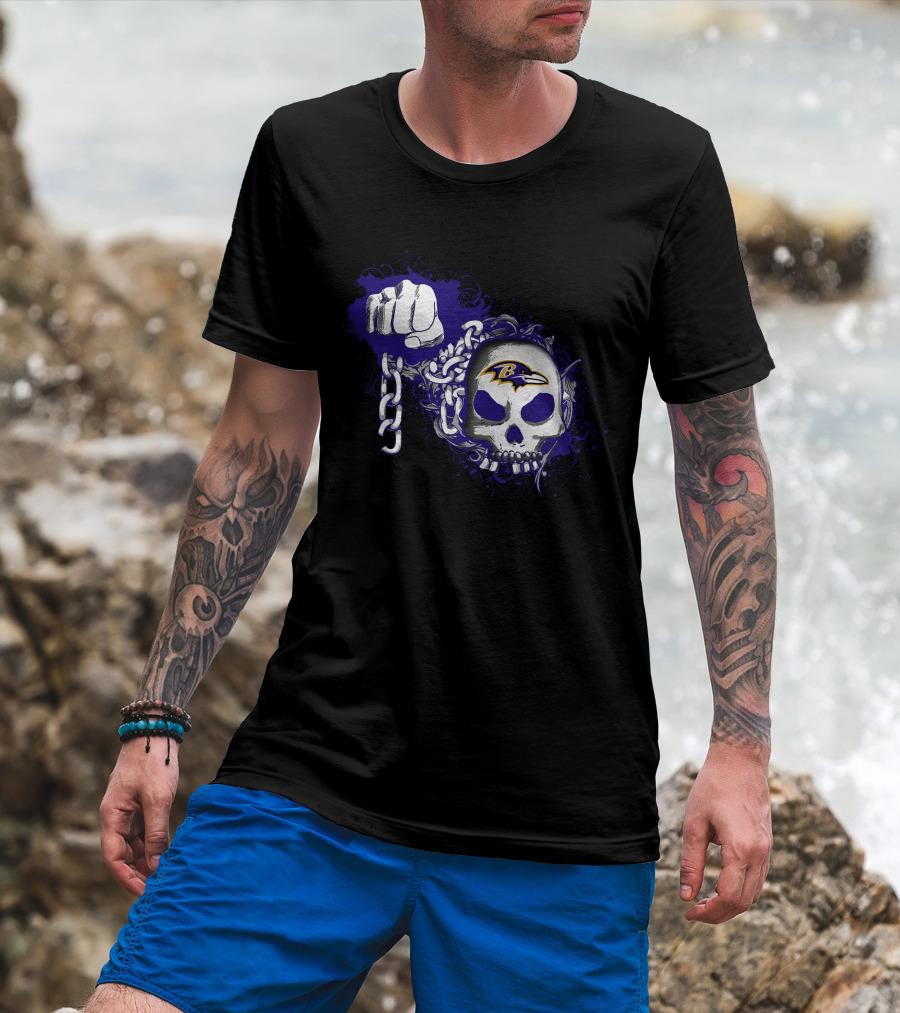 Baltimore Ravens Skull And Fist Md With Chains T-Shirt