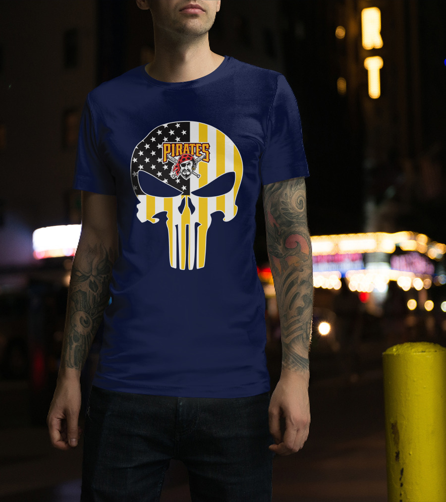 Pittsburgh Pirates Punisher Skull American Flag T-Shirt