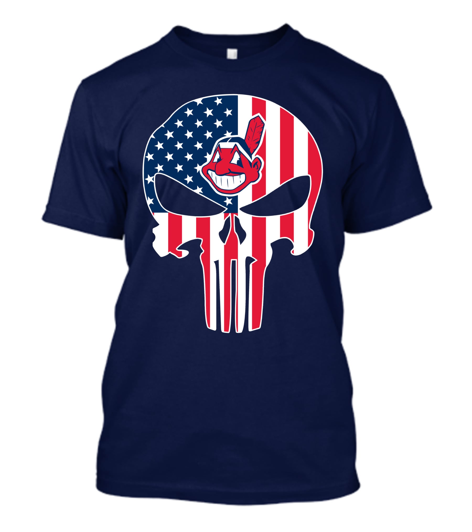 Indians The Punisher Skull American Flag Red White Blue T-Shirt