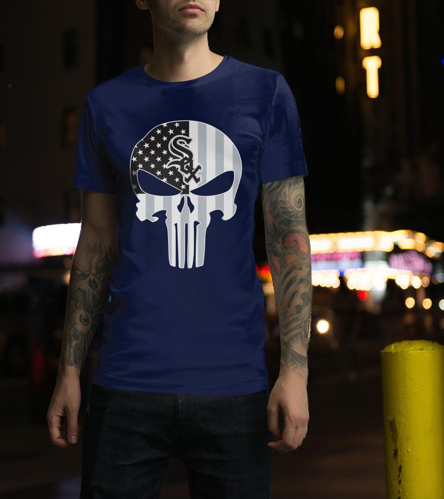 Chicago White Sox American Flag Punisher Skull T-Shirt