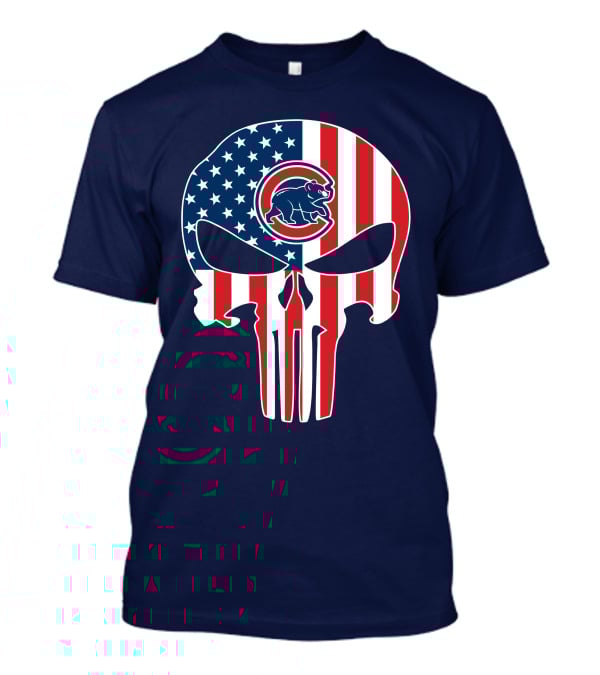 Chicago Cubs American Flag Punisher Skull T-Shirt