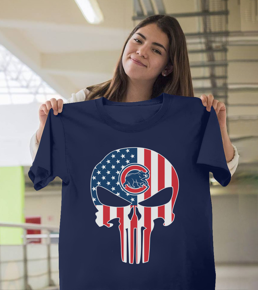 Chicago Cubs American Flag Punisher Skull T-Shirt
