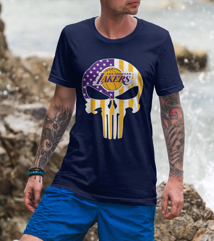 Los Angeles Lakers Skull Punisher American Flag T-Shirt