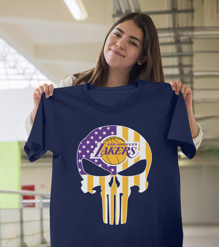 Los Angeles Lakers Skull Punisher American Flag T-Shirt