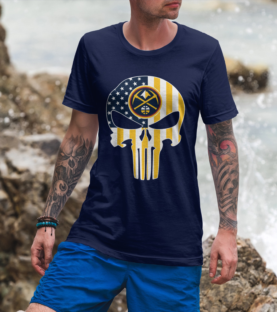 Denver Nuggets Punisher Skull American Flag T-Shirt
