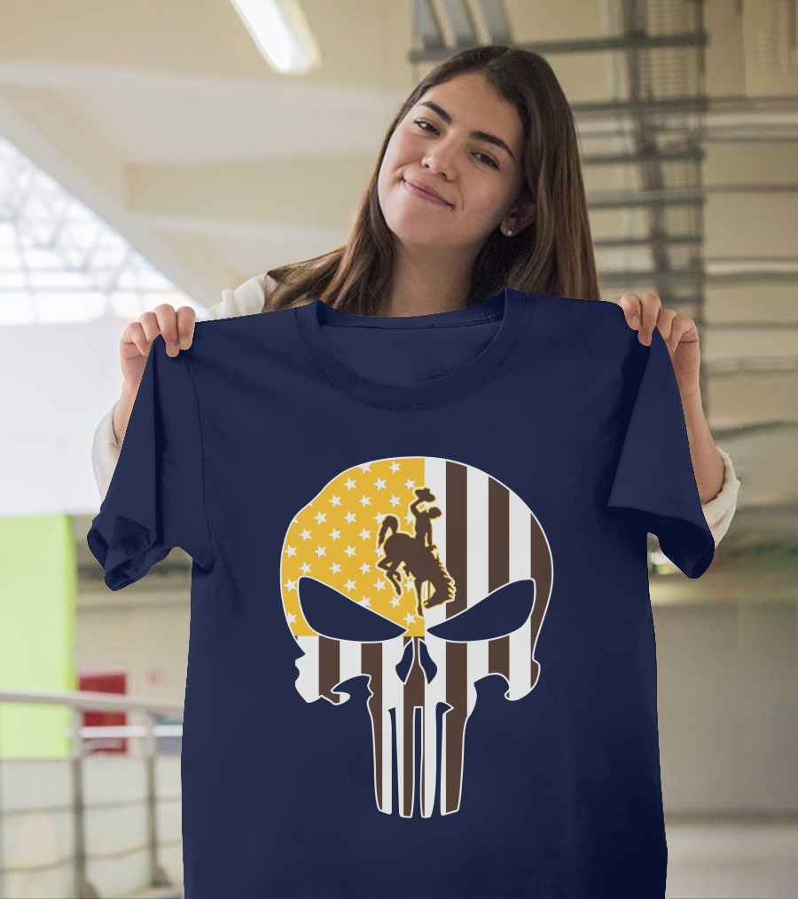 Wyoming Cowboys American Flag Punisher Skull T-Shirt