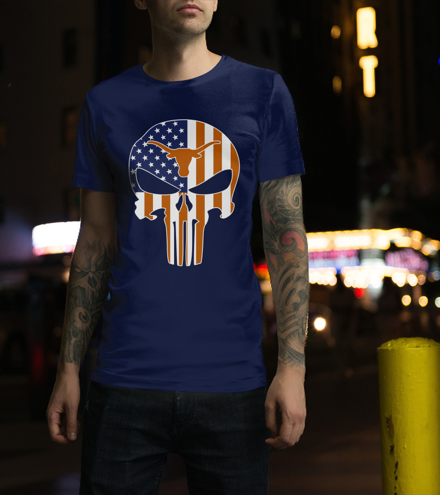 Texas Longhorns The Punisher American Flag Skull T-Shirt