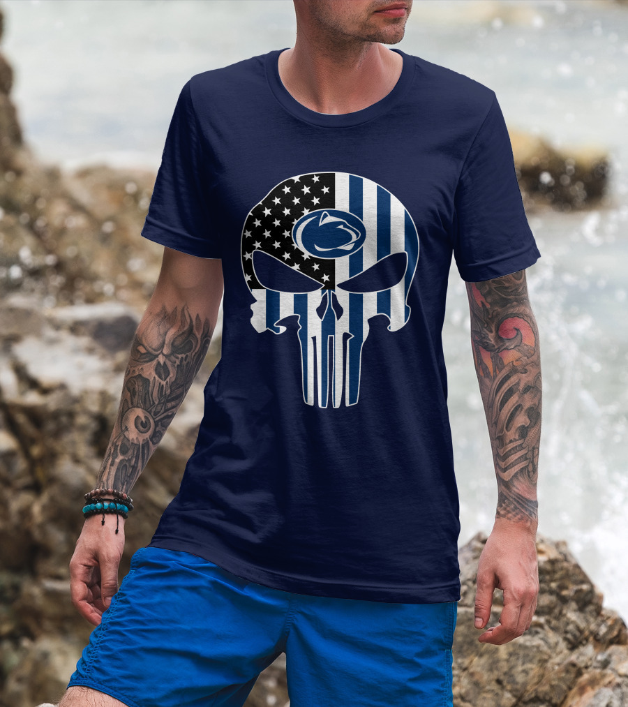 Penn State Nittany Lions The Punisher Skull With American Flag T-Shirt