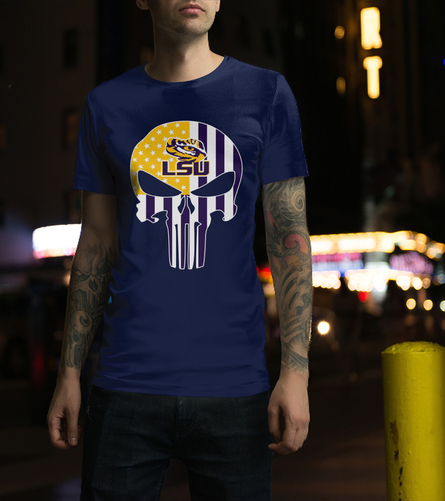 Lsu Tigers Punisher Skull American Flag T-Shirt