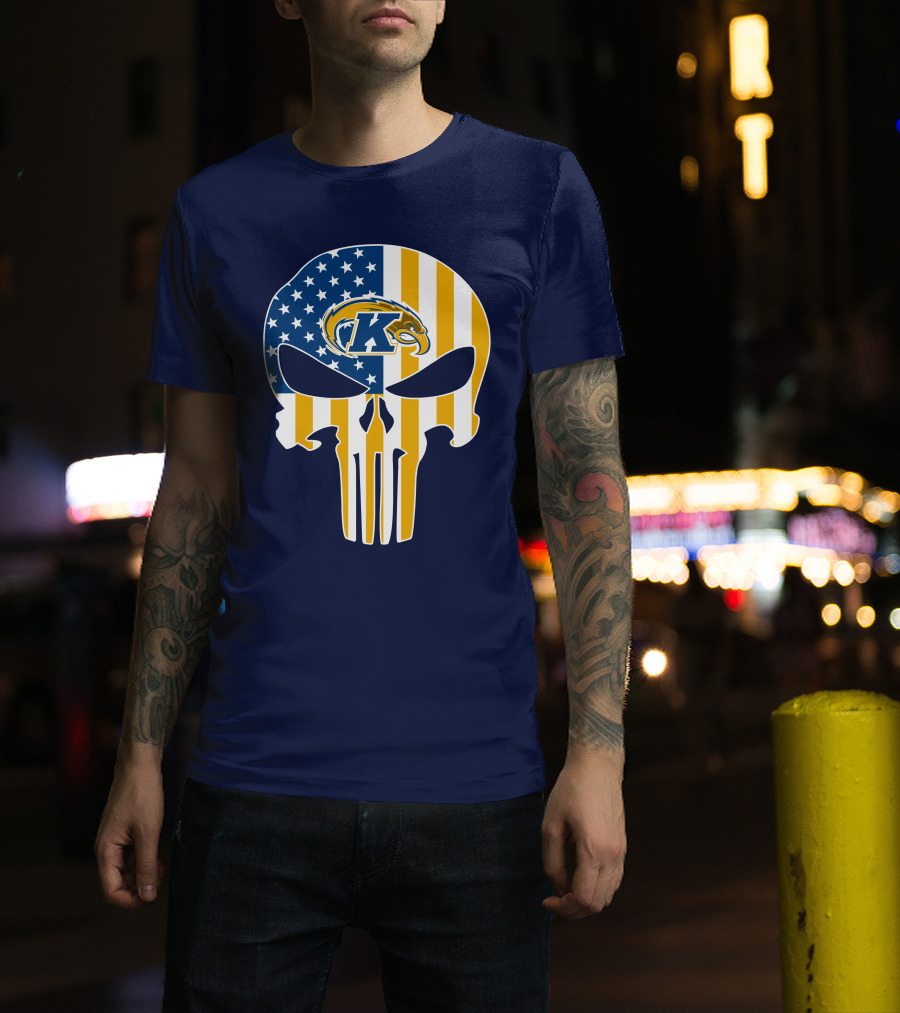 Kent State Golden Flashes Punisher Skull American Flag T-Shirt