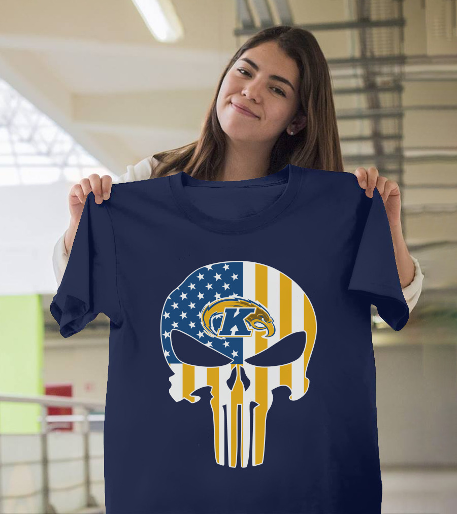 Kent State Golden Flashes Punisher Skull American Flag T-Shirt