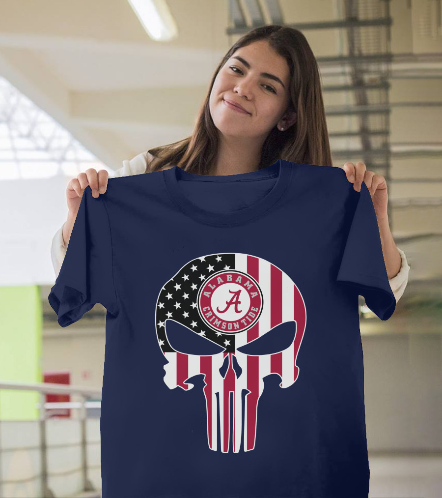 Alabama Crimson Tide Skull American Flag '64 The Punisher T-Shirt