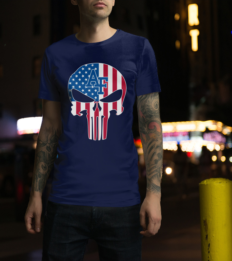 Af 65 Air Force Falcons American Flag Punisher Skull T-Shirt